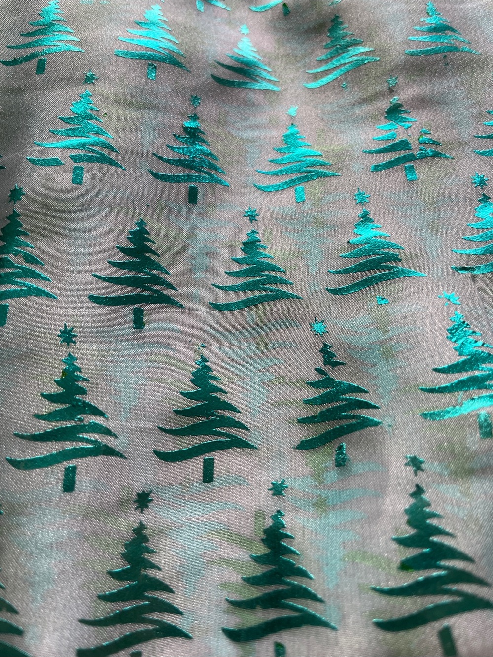 Holiday Metallic Christmas Tree Pattern Print Fabric 2 Yards